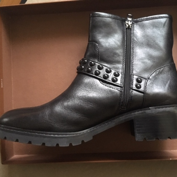 Coach New York Gianna Black Moto Leather Ankle Boots - Picture 5 of 8